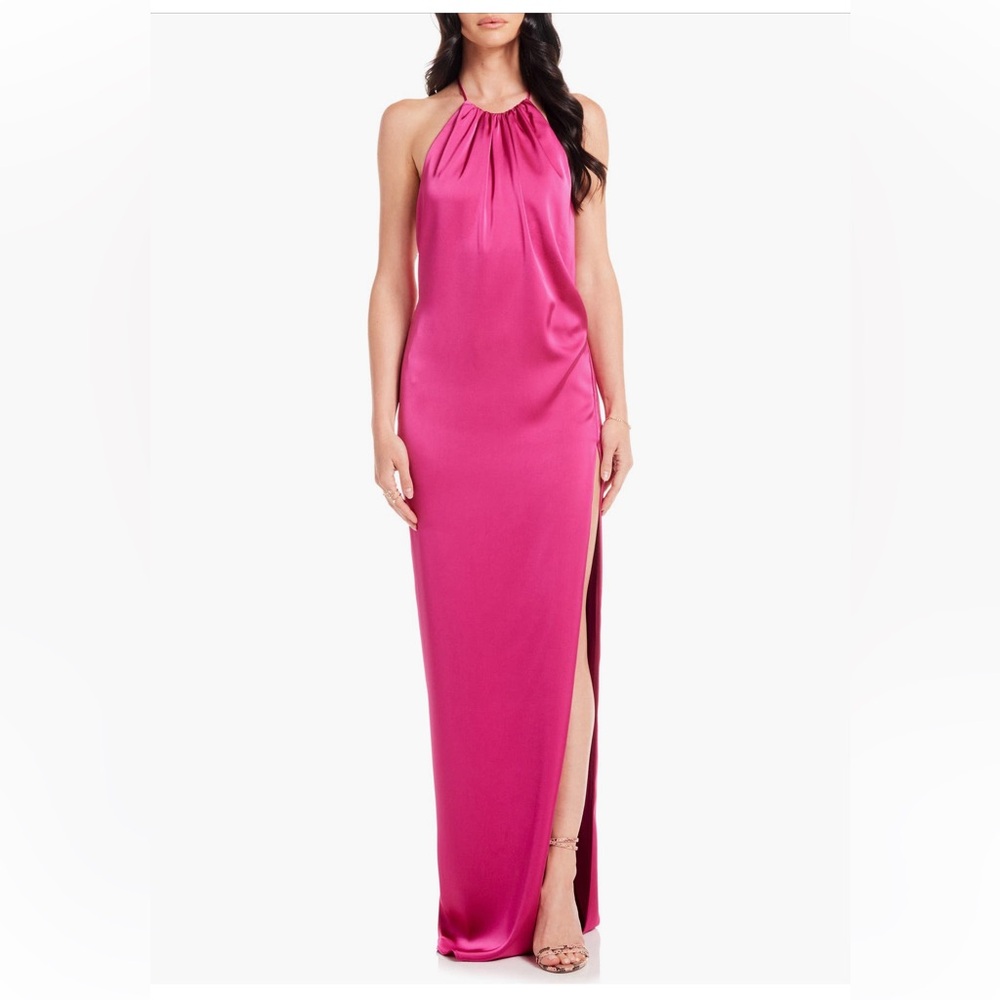 Elegant Pink Halter Maxi Dress